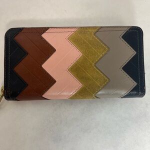 Fossil Leather Chevron Patchwork Zip-Around Wallet